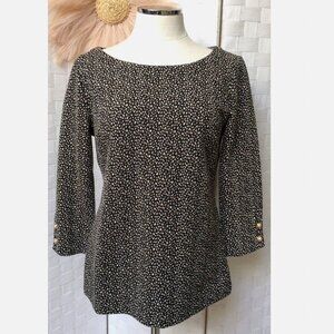 NWT Talbots Cotton Blend Pearl Sleeve Black White Brown Top Size M FXG